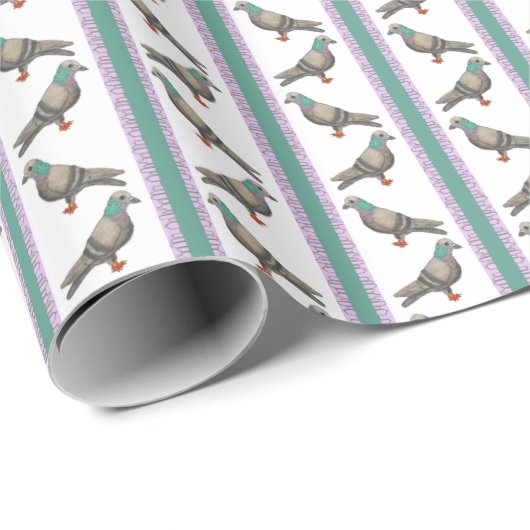Papier Cadeau Pigeon Stripe (Coin rond)