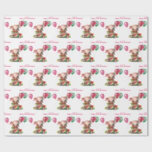 Papier Cadeau Piglet mignon pastèque Anniversaire (Plat)