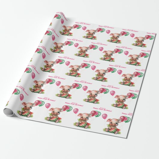 Papier Cadeau Piglet mignon pastèque Anniversaire (Déroulé)