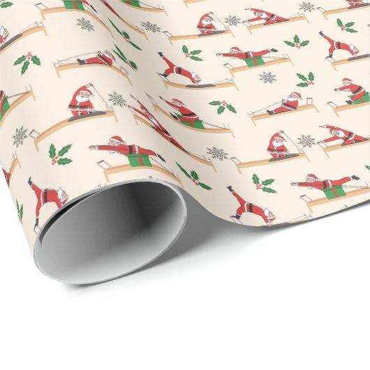 Papier Cadeau Pilates Reformer Santa Seamless Christmas Patterns (Coin rond)