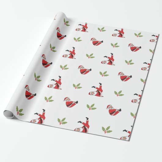 Papier Cadeau Pilates Santa Seamless Christmas Patterns (Déroulé)