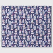 Papier Cadeau Pile de contes de livres bleu (Plat)