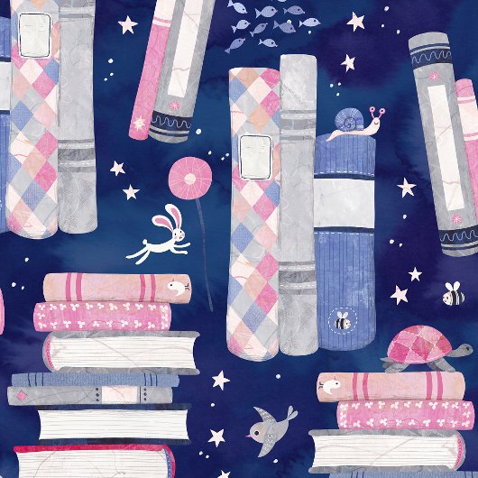 Papier Cadeau Pile de contes de livres bleu