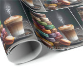 Papier Cadeau Pile de macarons avec latte (Coin rond)