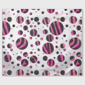 Papier Cadeau Piloka Dot Zebra noir et rose chaud (Plat)