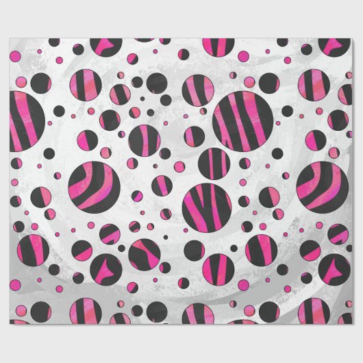 Papier Cadeau Piloka Dot Zebra noir et rose chaud (Plat)