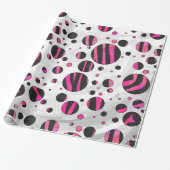 Papier Cadeau Piloka Dot Zebra noir et rose chaud (Déroulé)