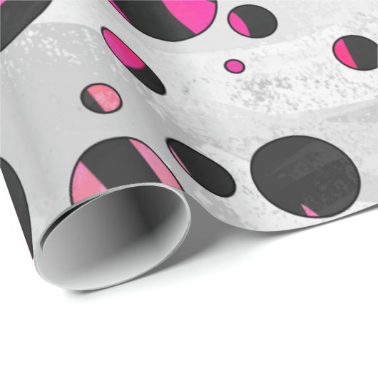 Papier Cadeau Piloka Dot Zebra noir et rose chaud (Coin rond)