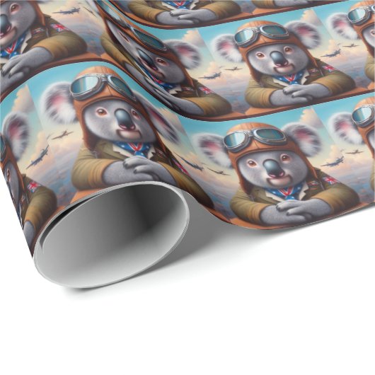 Papier Cadeau Pilote d'avion Koala (Coin rond)
