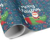 Papier Cadeau Pilote Père Noël volant sur le ciel avec un flambe (Coin rond)