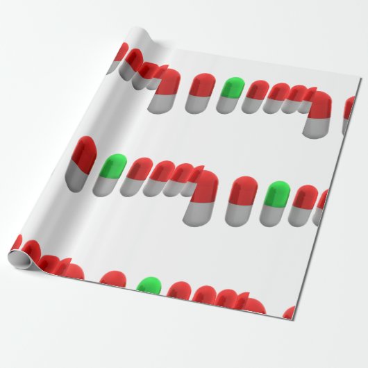 Papier Cadeau Pilule verte unique parmi les capsules rouges (Déroulé)