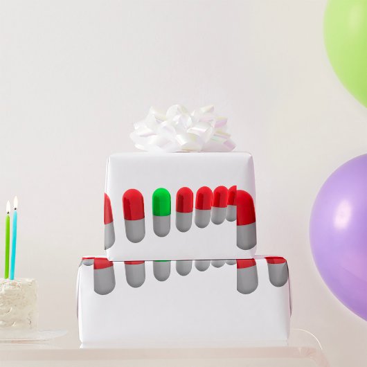 Papier Cadeau Pilule verte unique parmi les capsules rouges