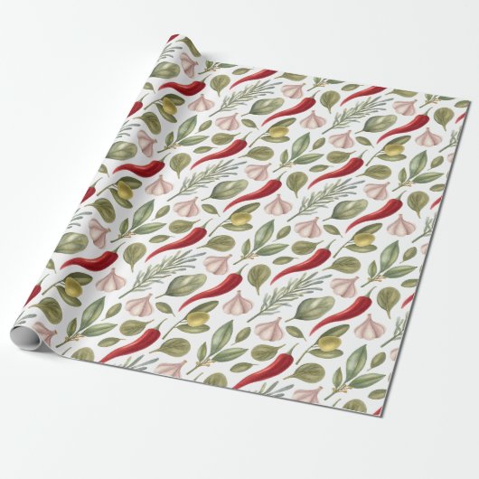 Papier Cadeau Piments, Ail, Olives et Herbes (Déroulé)
