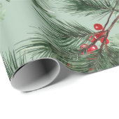 Papier Cadeau Pin blanc Épinette verte Baies rouges Garland Sabl (Coin rond)
