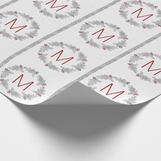 Papier Cadeau Pin d'argent et baies Noël monogramme (Coin)