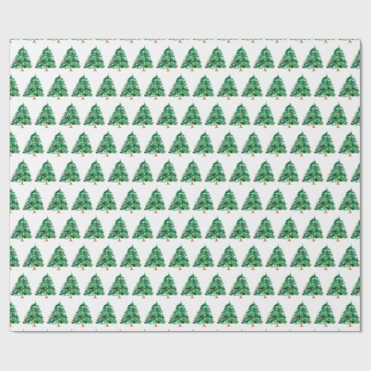 Papier Cadeau Pin de Noël Festif Vert aquarelle (Plat)
