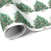 Papier Cadeau Pin de Noël Festif Vert aquarelle (Coin rond)