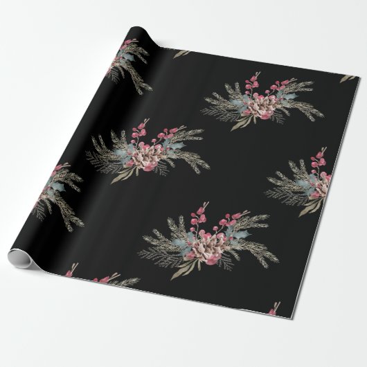 Papier Cadeau Pin de Noël noir (Déroulé)