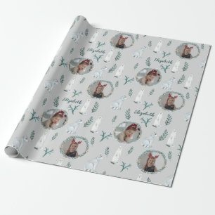 Papier Cadeau Pin de Noël Nom animal Photo Enfants personnalis