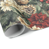 Papier Cadeau Pin de Noël traditionnel Fête Florale (Coin rond)