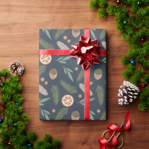 Papier Cadeau Pin et beries de Noël Motif Marine Bleu