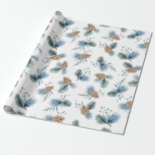 Papier Cadeau Pin et plantes vertes de fête d'hiver
