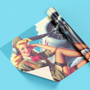 Papier Cadeau Pin-up de l'avion vintage