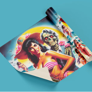 Papier Cadeau Pin-up de plage zombie flippant
