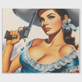 Papier Cadeau Pin-up rétro Far West (Plat)