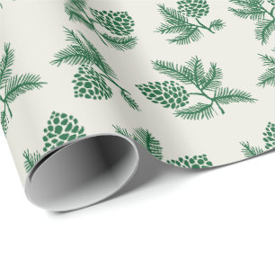 Papier Cadeau Pin vert spriges avec vacances pinecones