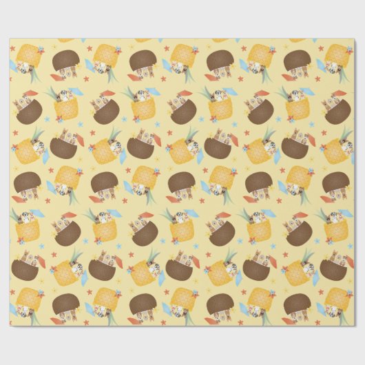 Papier Cadeau Pina Colada Pineappy Chiens de noix de coco Motif (Plat)