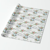 Papier Cadeau Pinceau bleu pastel écriture Joyeux Noël Floral (Déroulé)