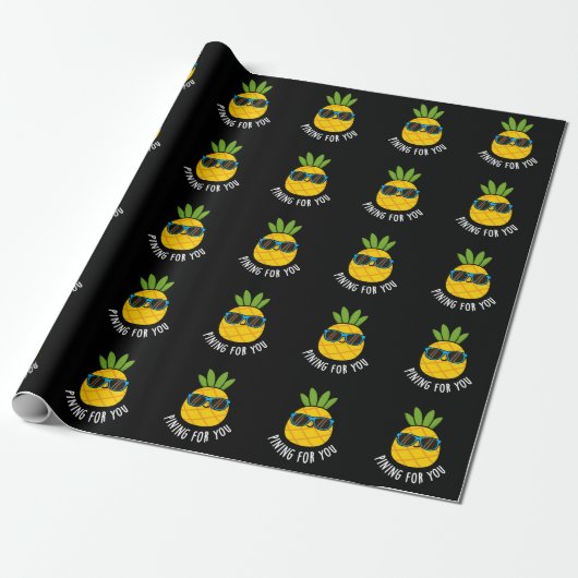 Papier Cadeau Pinceau Pour Vous Amusant Pun D'Ananas Sombre BG (Déroulé)