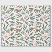 Papier Cadeau Pinces d'épinette Bleue et Baies d'Ilex Rouge (Plat)