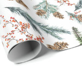 Papier Cadeau Pinces d'épinette Bleue et Baies d'Ilex Rouge (Coin rond)