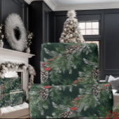 Papier Cadeau Pine blanche cônes Épinette argentée Baies rouges