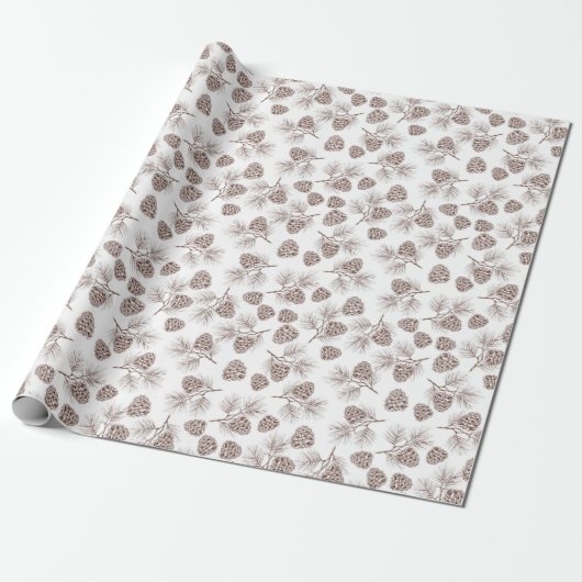 Papier Cadeau Pine Branches Pine Cône Rustique Cadeau (Déroulé)