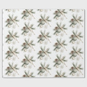 Papier Cadeau Pine Cones Green Cream Ornaments Christmas (Plat)