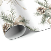 Papier Cadeau Pine Cones Green Cream Ornaments Christmas (Coin rond)