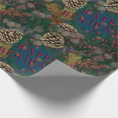 Papier Cadeau Pine Cones Noël Wreath Joyeuses Fêtes (Coin)