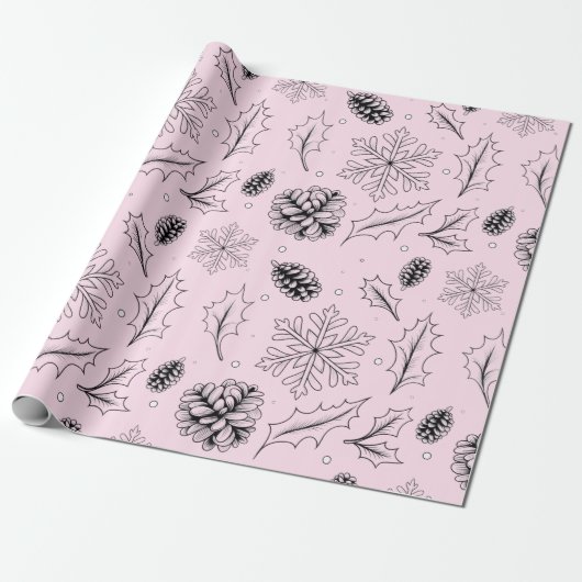Papier Cadeau Pine Corn Feuille flocon de neige flocon saisonnie (Déroulé)