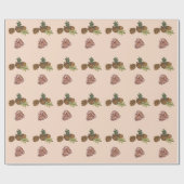Papier Cadeau Pine de Noël cône & Branches Motifs rose vert (Plat)