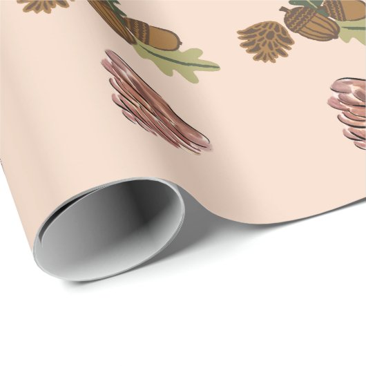 Papier Cadeau Pine de Noël cône & Branches Motifs rose vert (Coin rond)