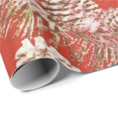 Papier Cadeau Pine de Noël cônes or Parties scintillant rouge (Coin rond)