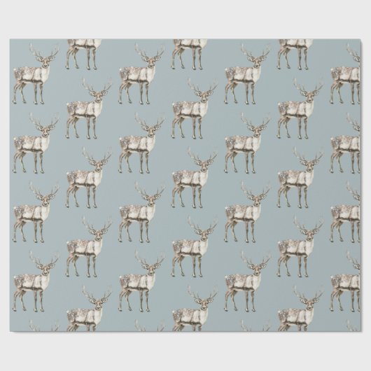 Papier Cadeau Pine de Noël Vert Cerf Rustique (Plat)