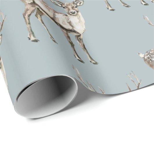 Papier Cadeau Pine de Noël Vert Cerf Rustique (Coin rond)