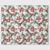 Papier Cadeau Pine Holly Rouge Floral Noël (Plat)