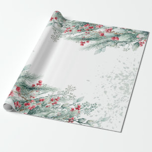 Papier Cadeau Pine Tree Branches Berries Holiday
