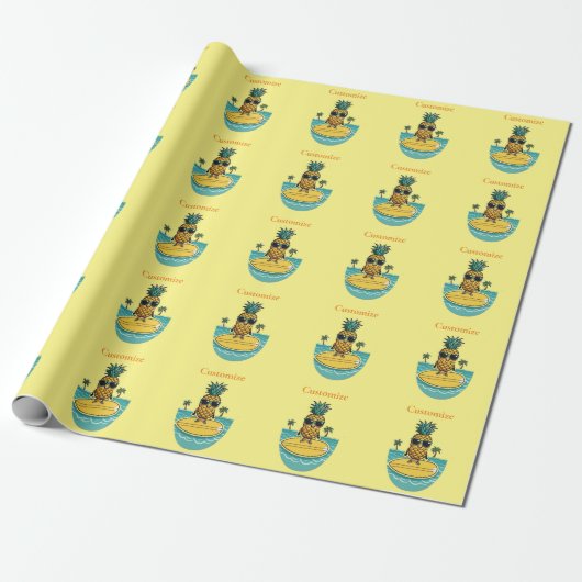 Papier Cadeau Pineappa Surfer Dirige Une Vague Thunder_Cove (Déroulé)