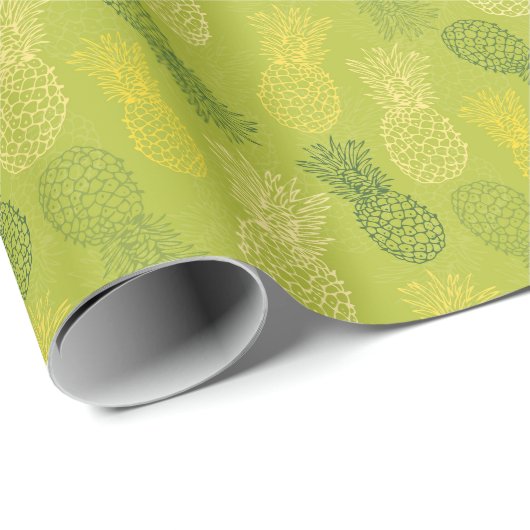 Papier Cadeau Pineapple Outline Pattern on Green (Coin rond)